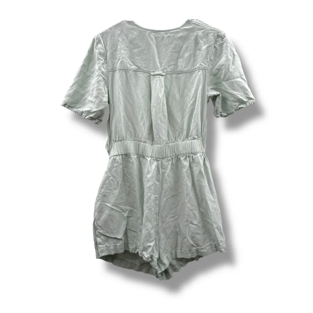 Thakoon Mint Green Romper Women’s Size 10 Linen‎ Blend Tie Front Elastic Waist - Picture 4 of 13